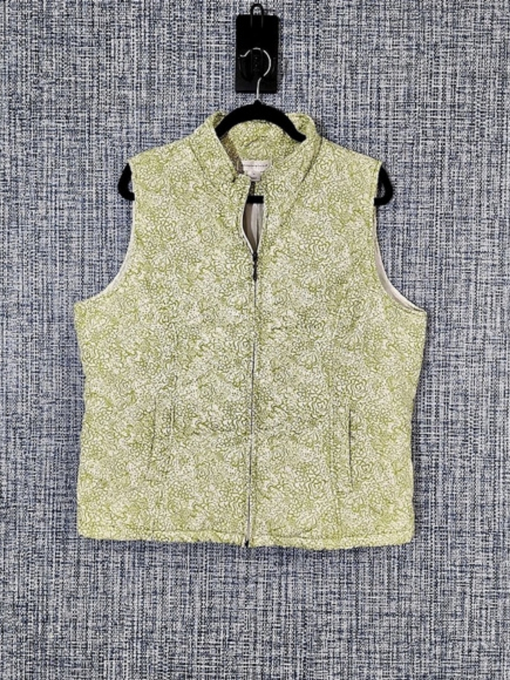 Christopher & Banks Floral Zip Vest in Green & White XL Like New